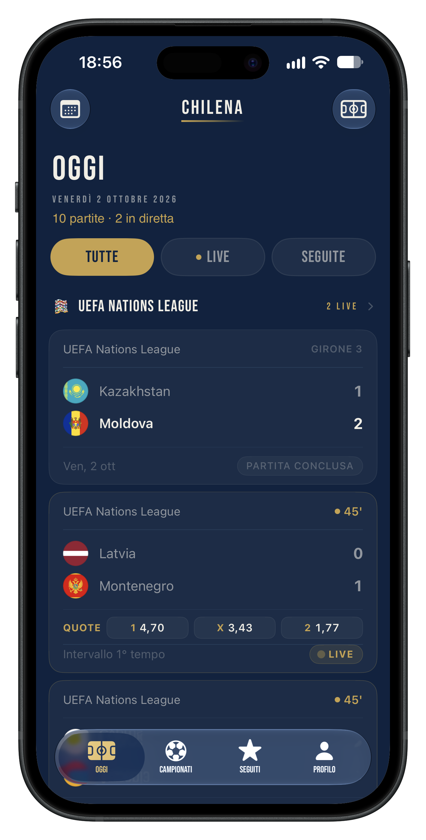 Le partite di oggi in CHILENA